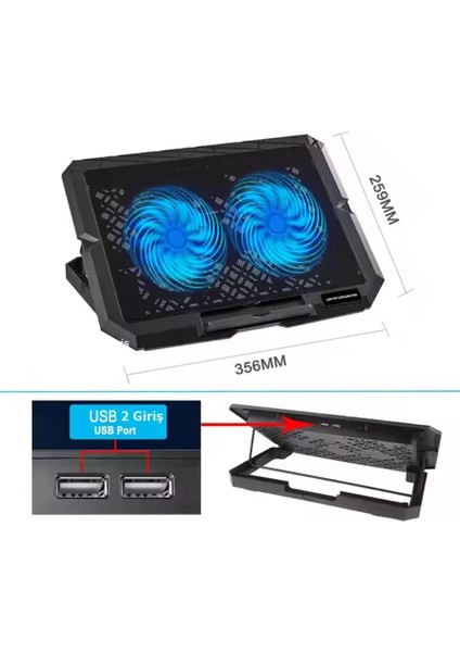 HDX4253 Notebook Soğutucu Ledli Çift Fanlı Telefon Standlı