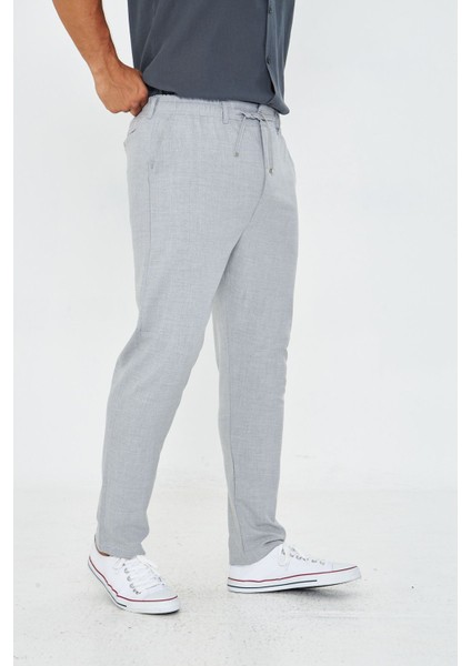 Erkek Bel Kemerli Klasik Bez Ayağı Kumaş Jogger