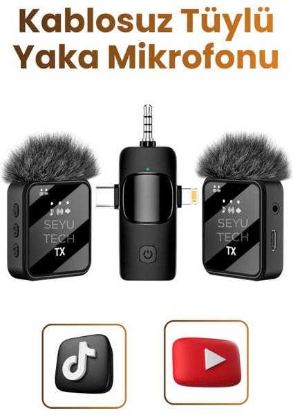 Kablosuz Tüylü Yaka Mikrofonu Wireless Şarj Kutulu Canlı Yayın Ios ve Android Uyumlu Yaka Mikrofonu