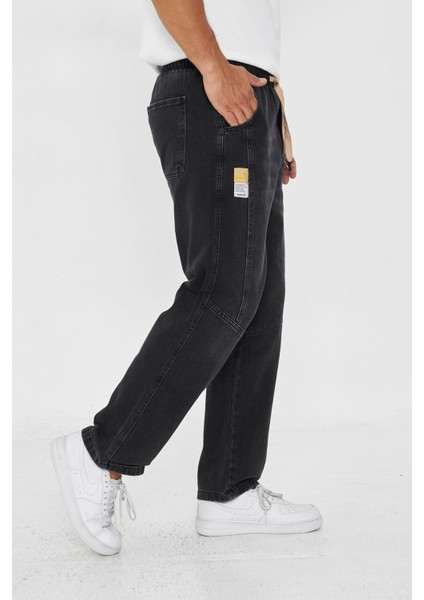 Erkek Parçalı Desen Yan Etiketli Baggy Kot Pantolon 721 modelleri