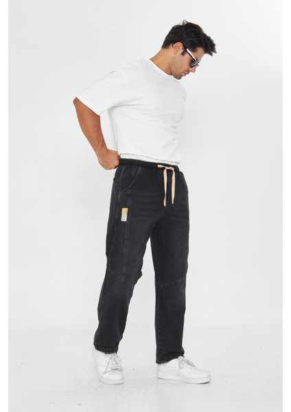 Erkek Parçalı Desen Yan Etiketli Baggy Kot Pantolon 721 indirimleri