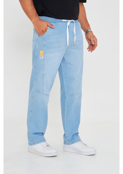 Erkek Parçalı Desen Yan Etiketli Baggy Kot Pantolon 721 modelleri