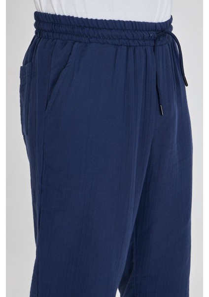 Erkek Baggy Müslin Keten Bel Bağcıklı Lastikli Düz Paça Pantolon fiyatları