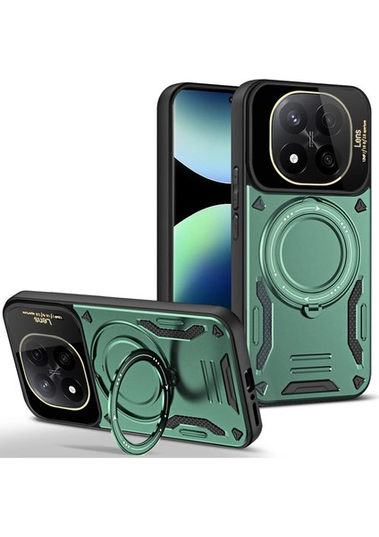 Xiaomi Redmi Note 14 Pro Plus Kılıf Joy Lens Standlı Kapak - Koyu Yeşil