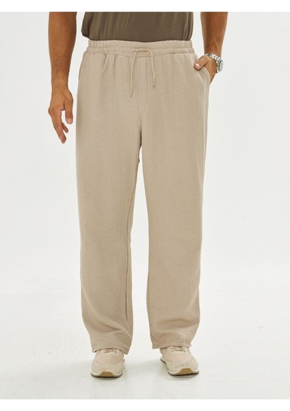 Erkek Baggy Müslin Keten Bel Bağcıklı Lastikli Düz Paça Pantolon fiyatları