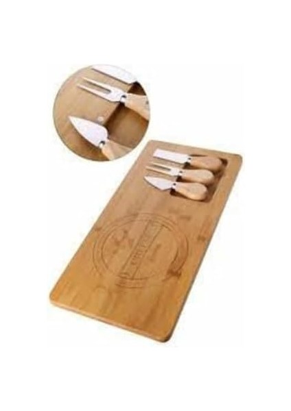 Bambu Peynir Sunum Tahtası ve 3’lü Bıçak Seti – Doğal Ahşap Sunumluk, Şık Sofra ve Misafir Ikram Tahtası