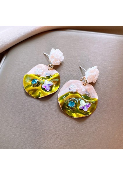 Yeşil Zirkon Çiçek Geometrik Küpeler Mizaç Çok Yönlü Küpeler Hafif Lüks Üst Düzey Küpe Tasarım Hissi (Yurt Dışından)