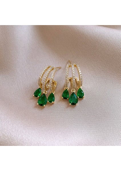 Yeşil Zirkon Çiçek Geometrik Küpeler Mizaç Çok Yönlü Küpeler Hafif Lüks Üst Düzey Küpe Tasarım Hissi (Yurt Dışından)