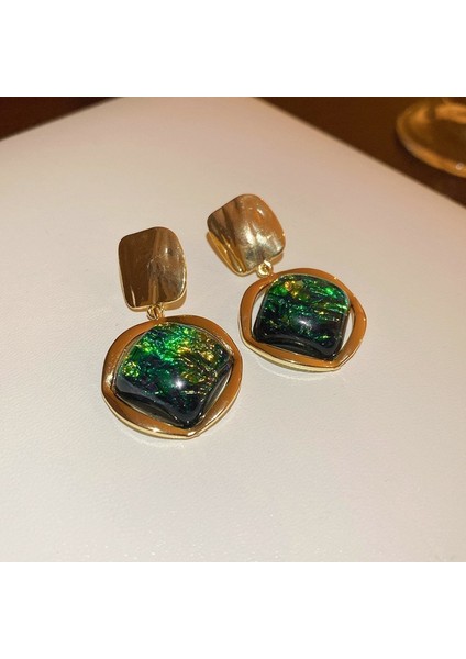 Yeşil Zirkon Çiçek Geometrik Küpeler Mizaç Çok Yönlü Küpeler Hafif Lüks Üst Düzey Küpe Tasarım Hissi (Yurt Dışından)