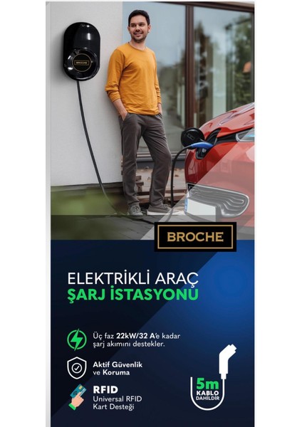 Elektrikli Araç Sarj Istasyonu 22KW/32A 5m Kablo Dahil