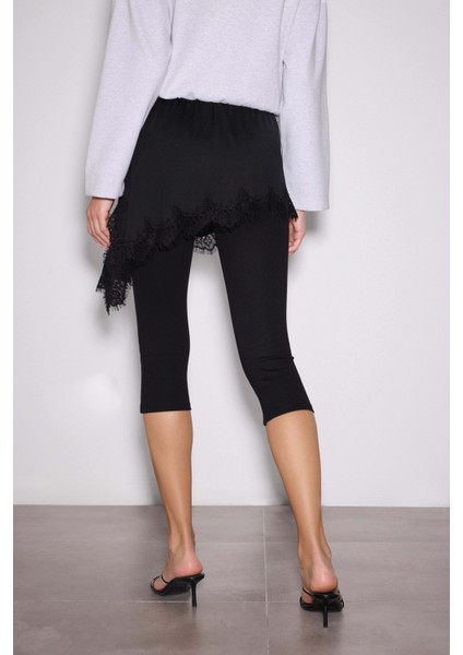 Dantelli Yan Yırtmaçlı Asimetrik Mini Jarse Etek fırsatları