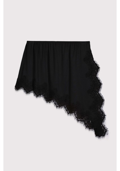 Dantelli Yan Yırtmaçlı Asimetrik Mini Jarse Etek indirimleri