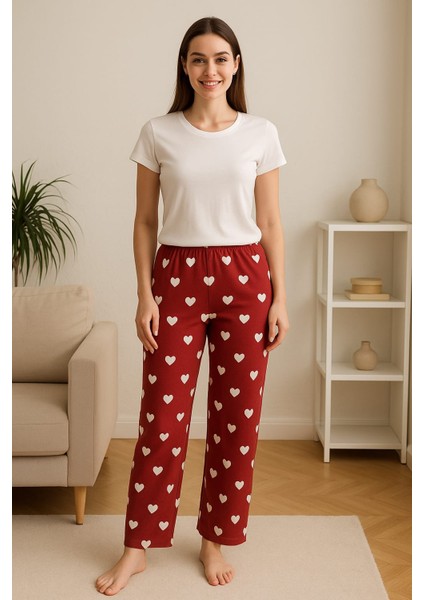 Kadın Mikro Süet Cepsiz Kışlık Ev Kırmızı Kapli Eşofman Altı