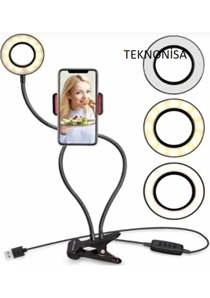 Youtuber Stüdyo Işığı Telefon Tutucu LED Masa Lambası Ring Light Selfie Işığı