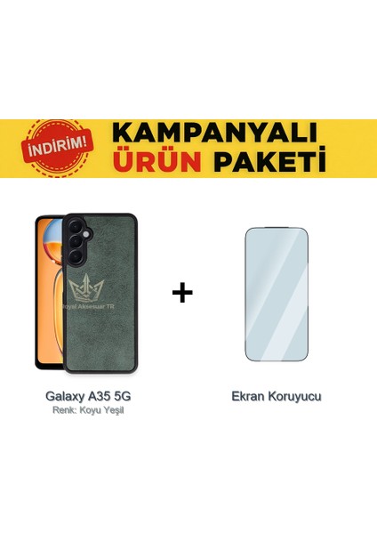 Samsung Galaxy A35 5g Suni Deri Kılıf ve Temperli Ekran Koruyucu Koruma Paketi Ryc/aras+Cam