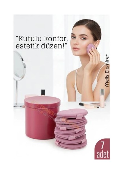 Bfs 7’li Makyaj Pamuğu Seti – Yumuşak Dokulu, Kaplı Saklama Kutulu, Pudra ve Fondöten Için