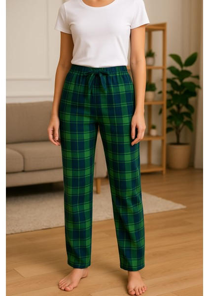 Kadın Mikro Süet Cepsiz Kışlık Ev Haki Kare Kurdeleli Eşofman Altı