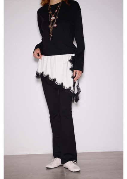 Dantelli Yan Yırtmaçlı Asimetrik Mini Jarse Etek fiyatları