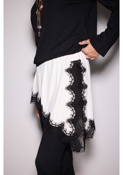 Dantelli Yan Yırtmaçlı Asimetrik Mini Jarse Etek modelleri