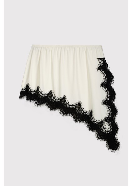Dantelli Yan Yırtmaçlı Asimetrik Mini Jarse Etek indirimleri