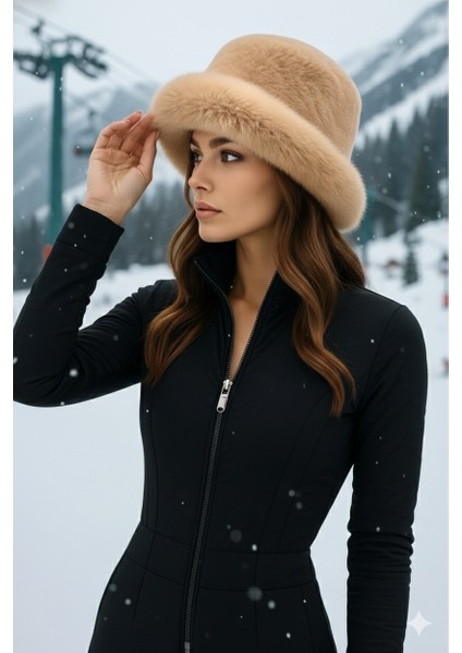 Noiré Peluş Camel Kadın Yumuşak Dokulu Kışlık Şapka – Içerden Ayarlanabilir fırsatları