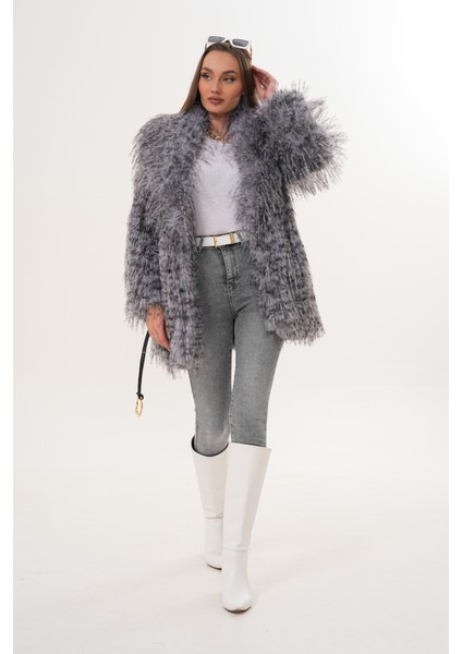 Midi Boy Uzun Tüylü Kemerli Leopar Şal Yaka Kaban fiyatları