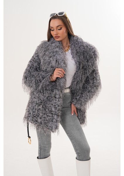 Midi Boy Uzun Tüylü Kemerli Leopar Şal Yaka Kaban fırsatları