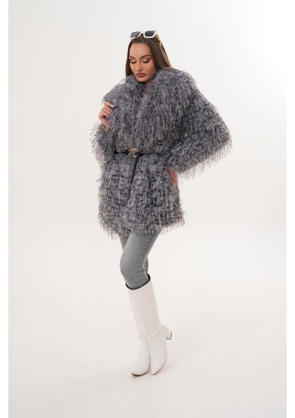 Midi Boy Uzun Tüylü Kemerli Leopar Şal Yaka Kaban indirimleri