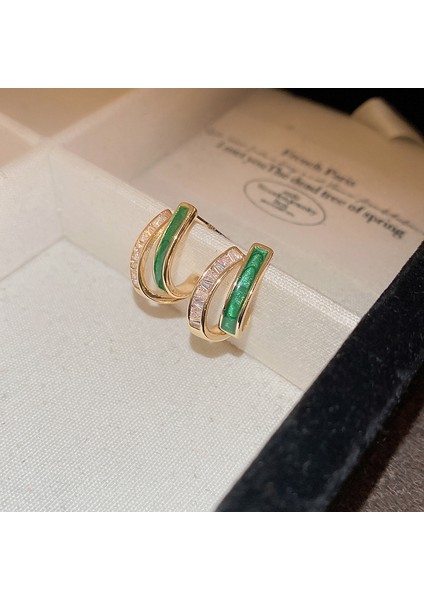 Yeşil Zirkon Çiçek Geometrik Küpeler Mizaç Çok Yönlü Küpeler Hafif Lüks Üst Düzey Küpe Tasarım Hissi (Yurt Dışından)