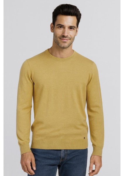 Erkek Triko Bisiklet Yaka Sarı Yün Görünümlü Tüylenmez 3009