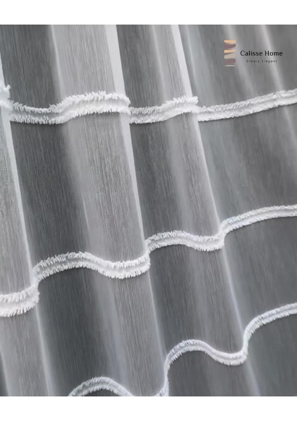 Ekru Bambu Kesmeli Şeritli Püsküllü Tül Perde Gramajlı 1/3 Sık Pileli indirimleri