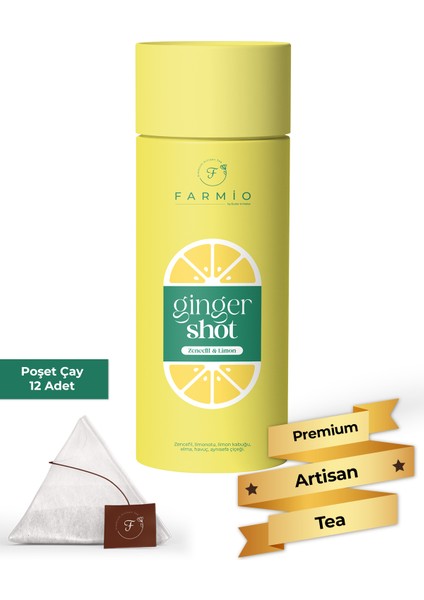 Ginger Shot Çayı – 12 Poşet – Premium Çay Deneyimi – Limon, Zencefil, Havuç, Aynısefa, Elma