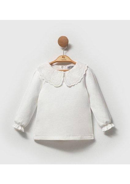 Kız Çocuk Beyaz Dantelli Yaka Uzun Kollu Bluz Iki Iplik %100 Pamuk fiyatları