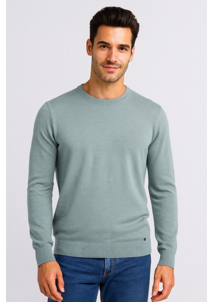 Erkek Triko Bisiklet Yaka Mint Yün Görünümlü Tüylenmez 3009