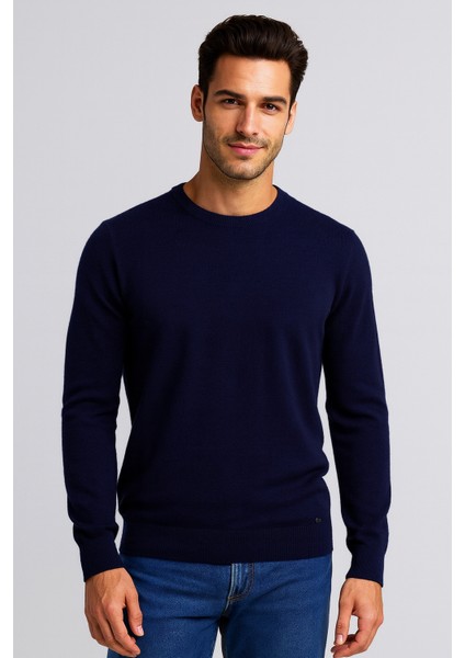 Erkek Triko Bisiklet Yaka Lacivert Yün Görünümlü Tüylenmez 3009