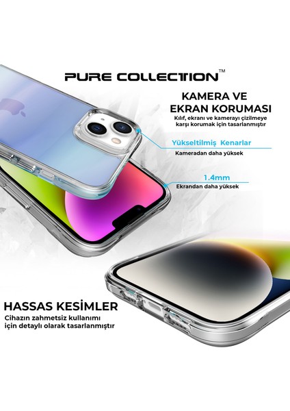 iPhone 14 Plus / 15 Plus Pure Rainbow Renk Geçişli Şeffaf Kılıf Çizilmeye Dayanıklı Darbe Emici Mavi indirimleri