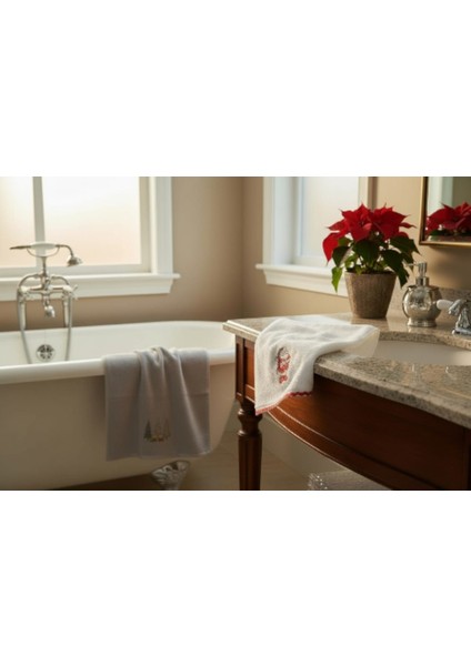 2'li Yıl Başı Desenli Havlu 100% Pamuklu 50×70 cm Hediyelik indirimleri