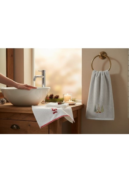 2'li Yıl Başı Desenli Havlu 100% Pamuklu 50×70 cm Hediyelik