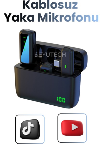 Kablosuz Yaka Mikrofonu Wireless Şarj Kutulu Canlı Yayın Ios ve Android Uyumlu Yaka Mikrofonu