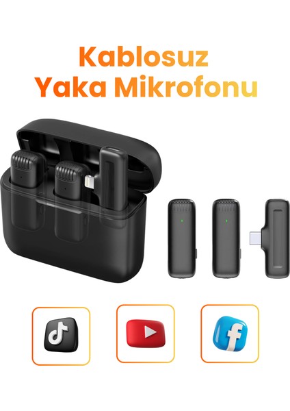 Kablosuz Yaka Mikrofonu Wireless Şarj Kutulu Canlı Yayın Ios ve Android Uyumlu Yaka Mikrofonu