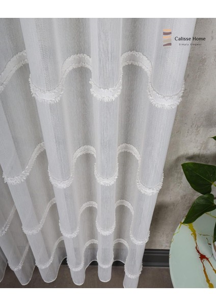 Ekru Bambu Kesmeli Şeritli Püsküllü Tül Perde Gramajlı 1/3 Sık Pileli fiyatları