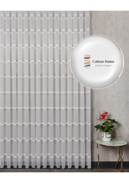 Ekru Bambu Kesmeli Şeritli Püsküllü Tül Perde Gramajlı 1/3 Sık Pileli modelleri