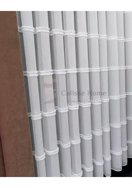 Ekru Bambu Kesmeli Şeritli Püsküllü Tül Perde Gramajlı 1/3 Sık Pileli fırsatları