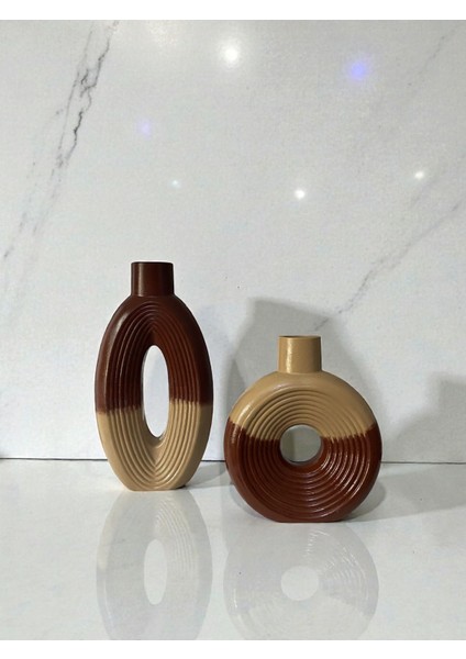 Iskandinav Dekoratif Oval Çift Renk Vazo – Kahve Bej modelleri
