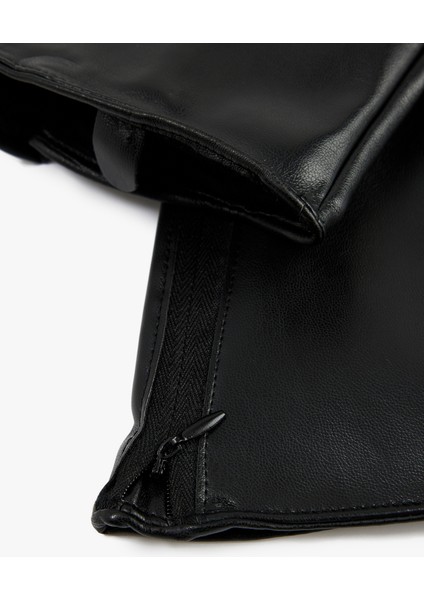 Fermuar Detaylı Suni Deri Uzun Eldiven modelleri