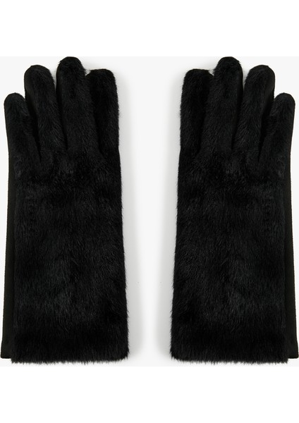 Peluş Detaylı Suni Süet Işleme Detaylı Eldiven