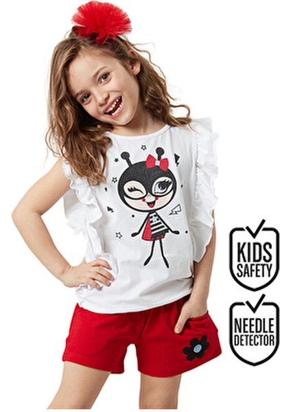 Bug Love Kız Çocuk T-shirt Şort Takım Rahat Kesim Yazlık Desenli