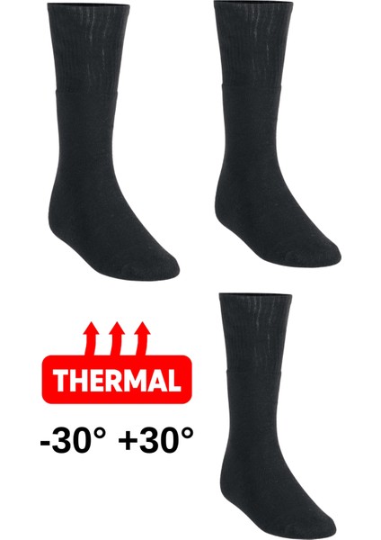 3’lü Thermal Siyah Havlu Dokuma Çorap Seti – Topuksuz, 35–50 Numara Uyumlu, Asker ve Sivil Kullanım (-30°c / +30°c)