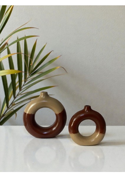 Iskandinav Dekoratif Halka Beton Vazo – Kahve Bej