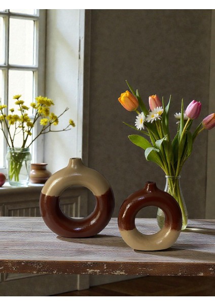 Iskandinav Dekoratif Halka Beton Vazo – Kahve Bej fiyatları